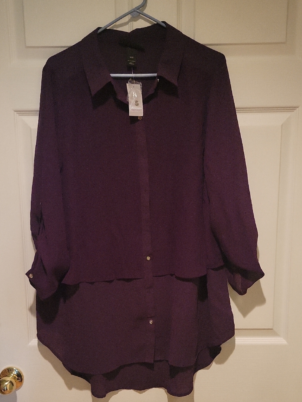 Lane Bryant Deep Purple High-Low Button-Down Shirt